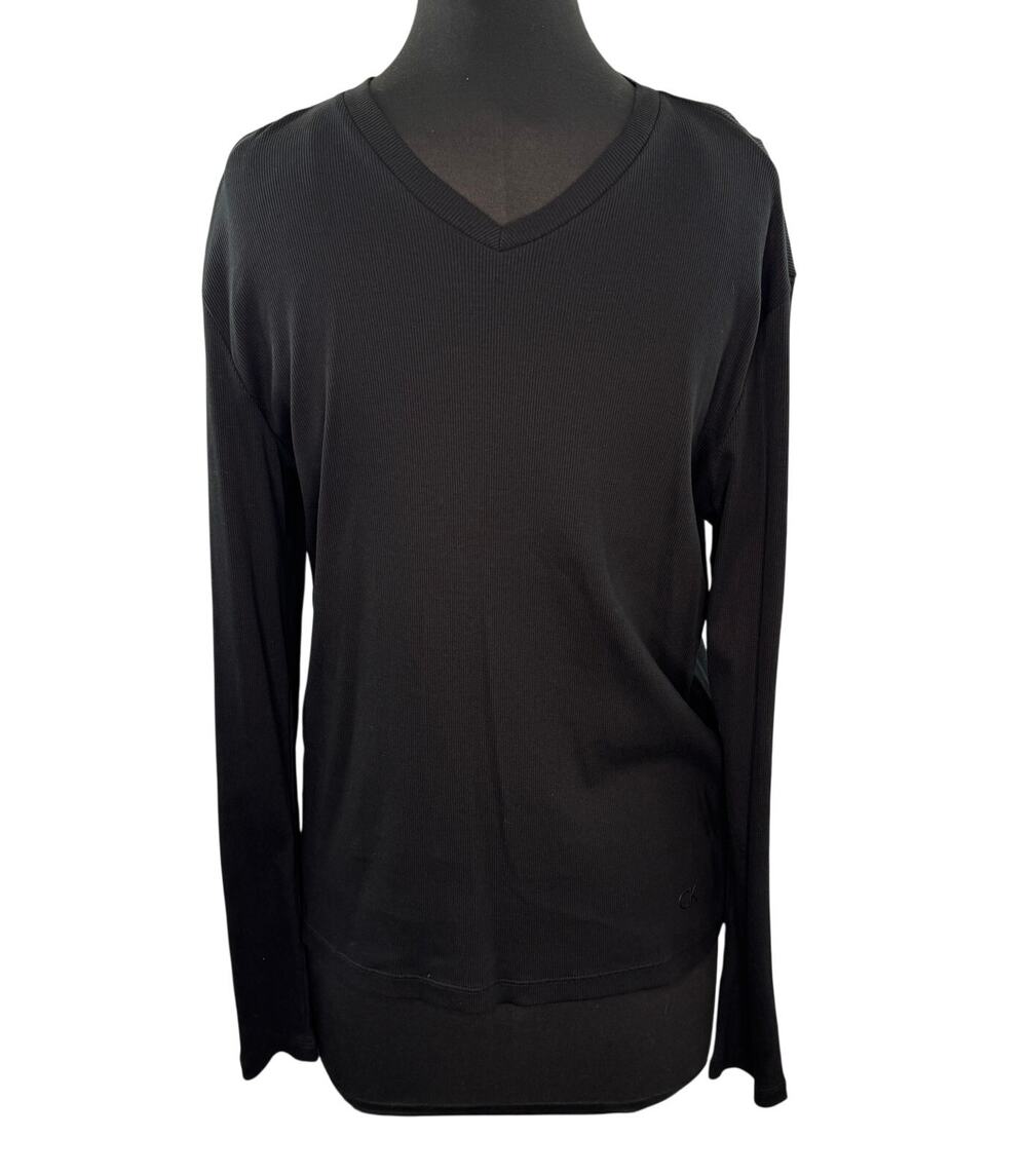 VTG Calvin Klein Black Men Sweater Cotton Rib Knit V-Neck Drop Shoulder Sz S NEW